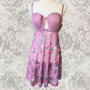 Lavender Leopard Sheer Lace Push Up Women’s XL Lingerie Summer Slip Dress